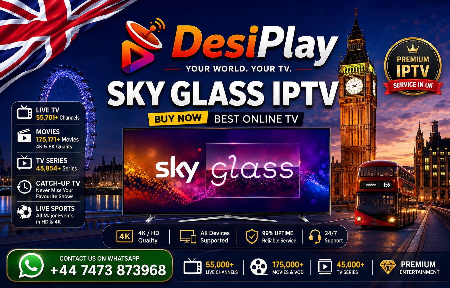Sky Glass IPTV Subscription UK 2026 | Full UK TV Channel Pack