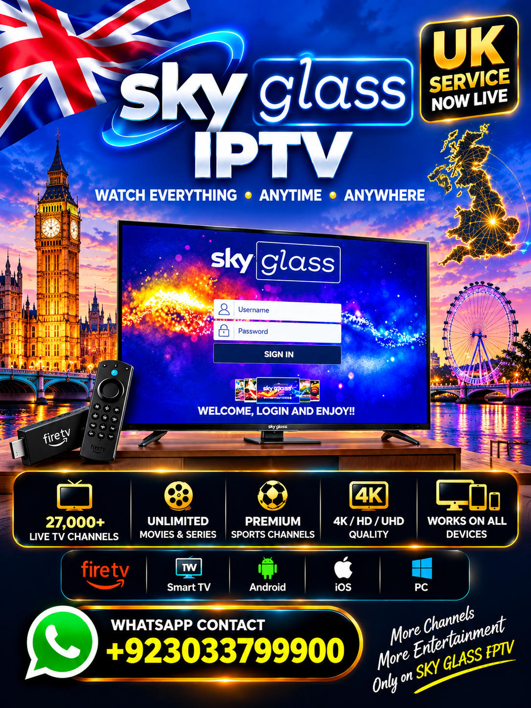SKY GLASS IPTV DAZN Sports Package UK – Premium Sports Streaming Subscription