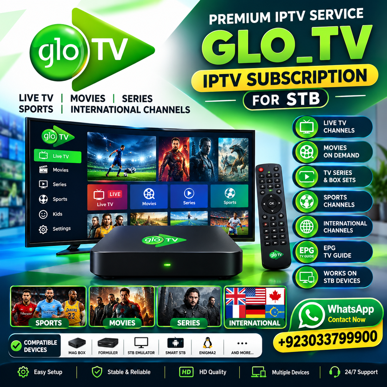 GLO_TV IPTV Subscription STB – Live TV, Movies & Series | Fast & Reliable